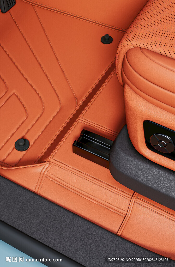 橙色汽车脚垫细节特写
