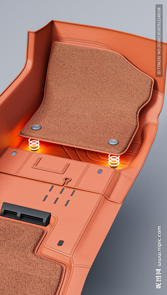 橙色汽车脚垫细节展示