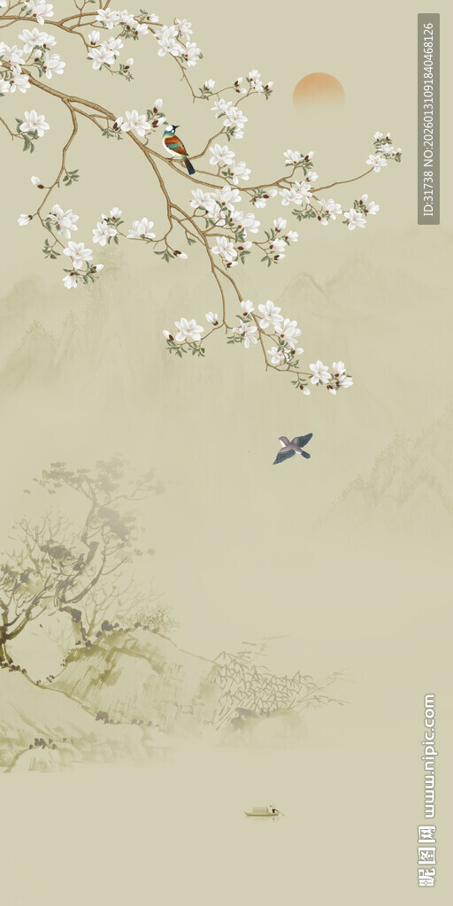 新中式工笔花鸟画玄关画