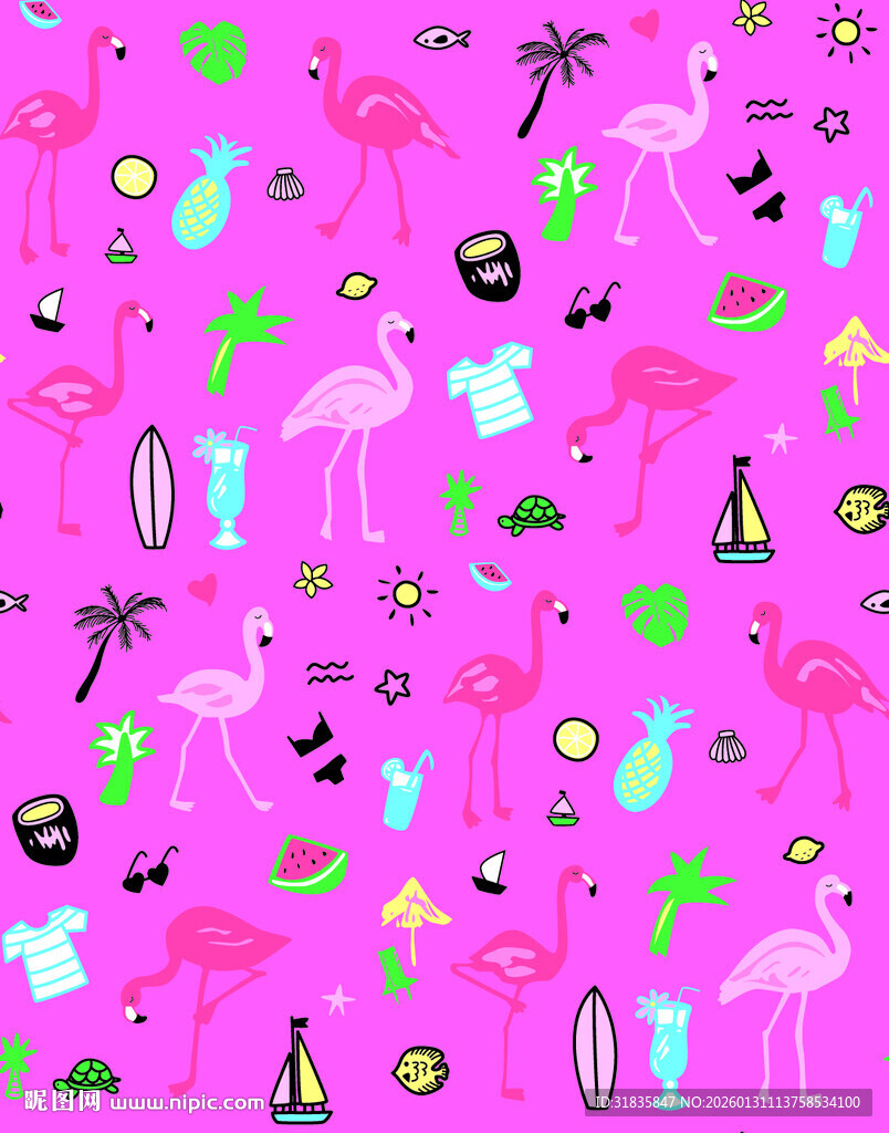 粉色夏日风情图案设计