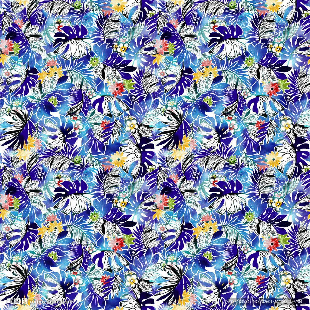 多彩花卉图案布料纹理