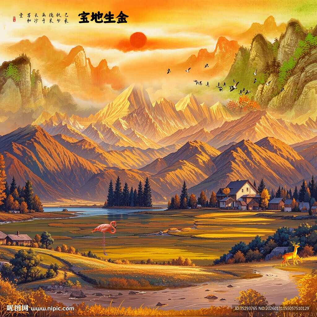 日照金山山水油画