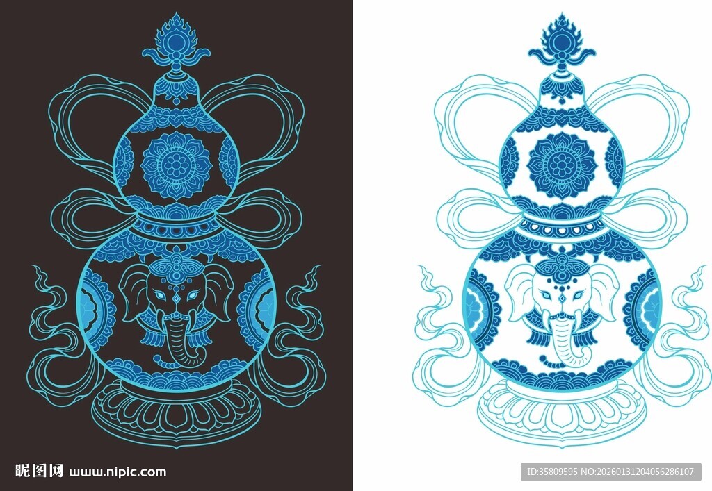 蓝调传统葫芦图腾图案设计