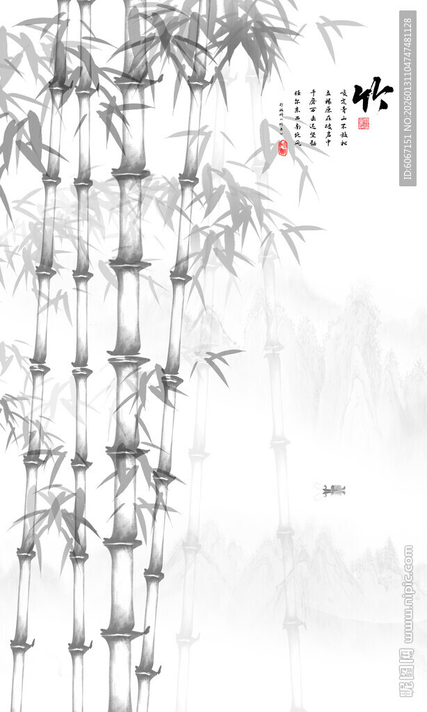 中式水墨竹子玄关装饰画