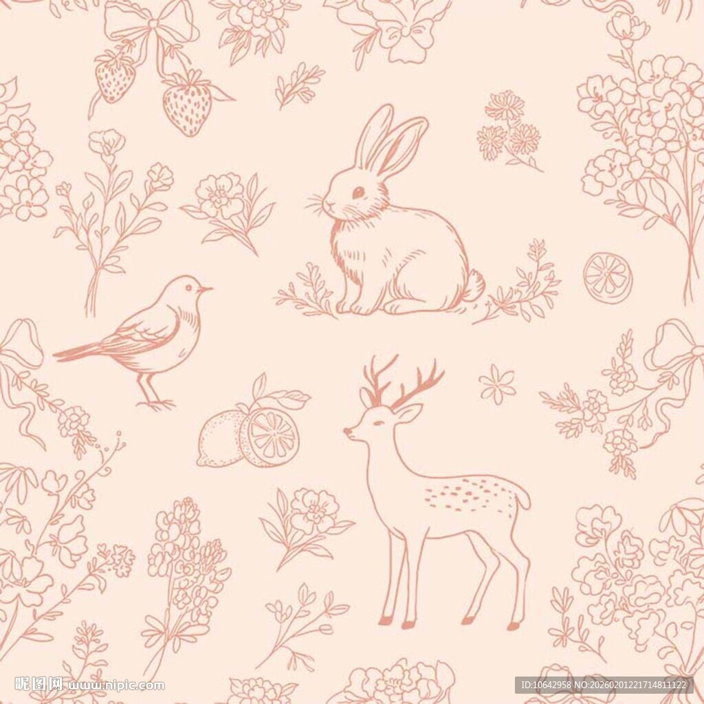 粉色森林动物插画图案