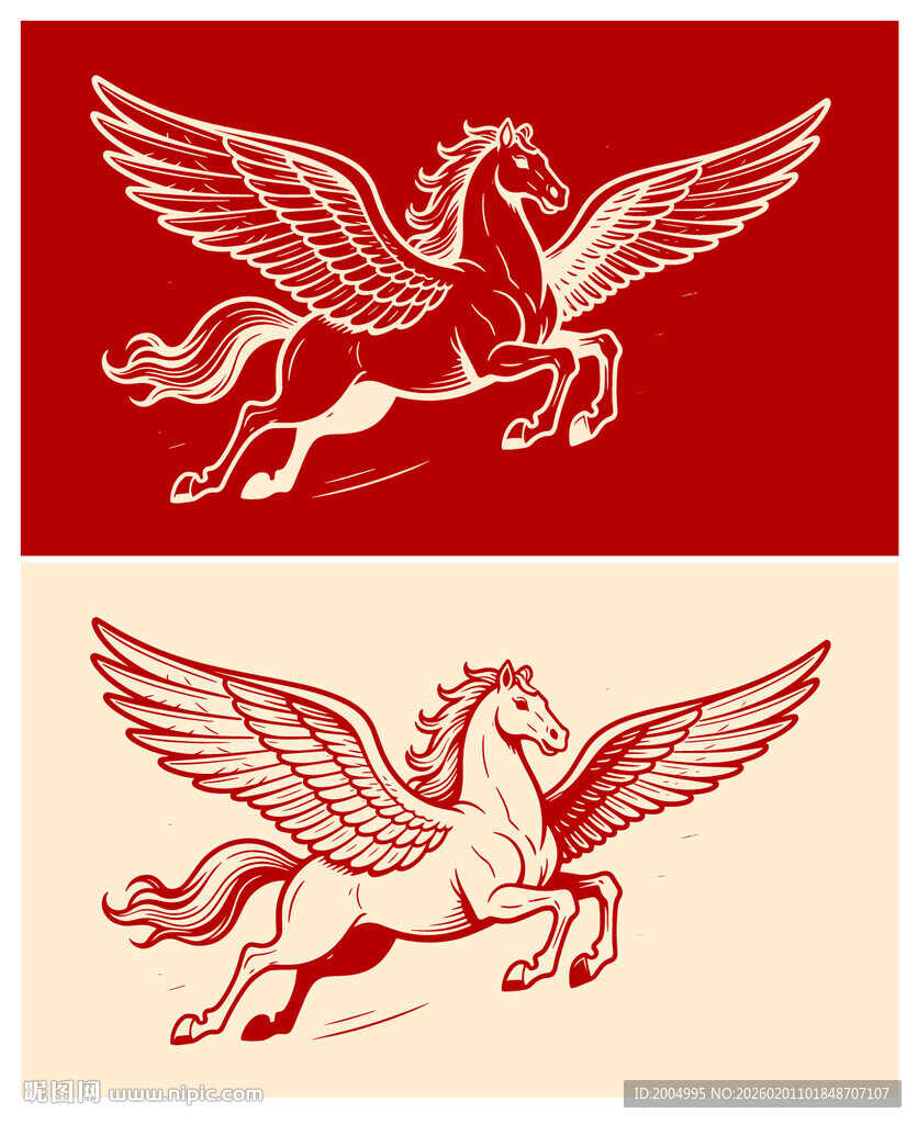 双幅飞翼骏马图案设计