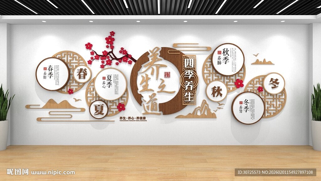 创意圆形文化墙设计展示中医文化