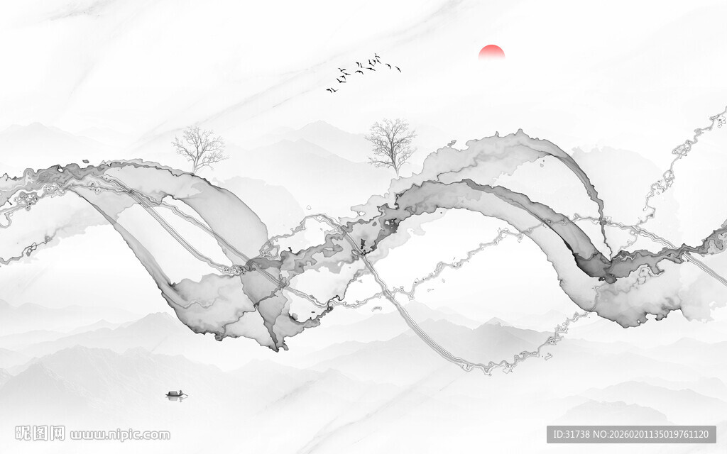 中式抽象山水画