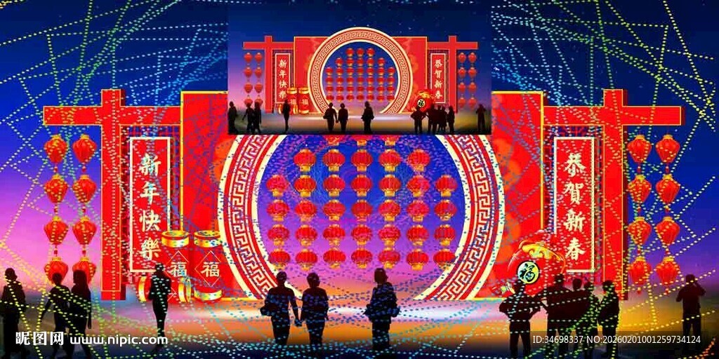 灯笼墙花灯彩灯效果图