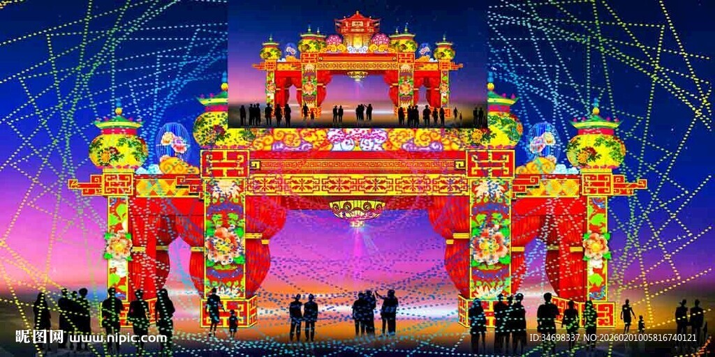 新春门楼花灯彩灯效果彩灯