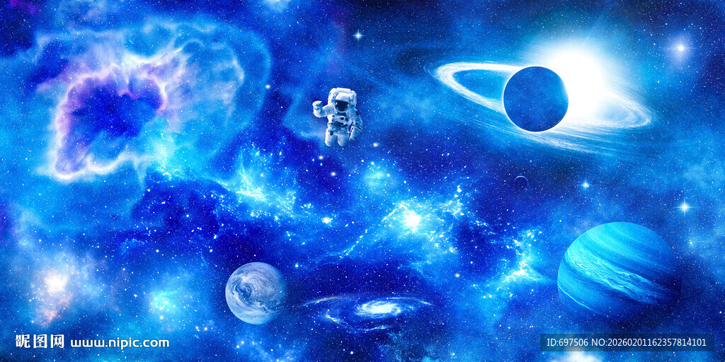 蓝色星球太空宇航员宇宙漩涡背景