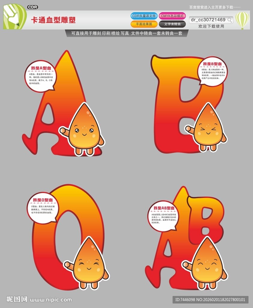 卡通血型景观雕塑标识造型  