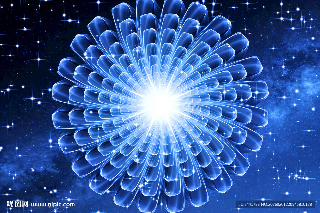 蓝色梦幻放射状花朵图案