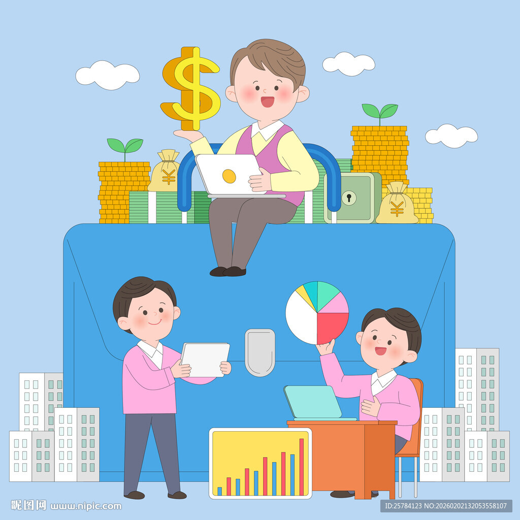 房地产投资数据分析财富增长插画
