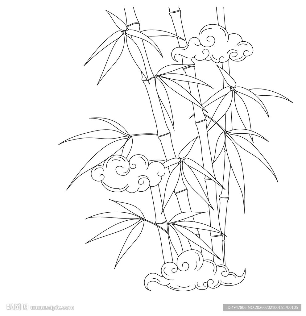 水墨风竹子线描图 矢量图