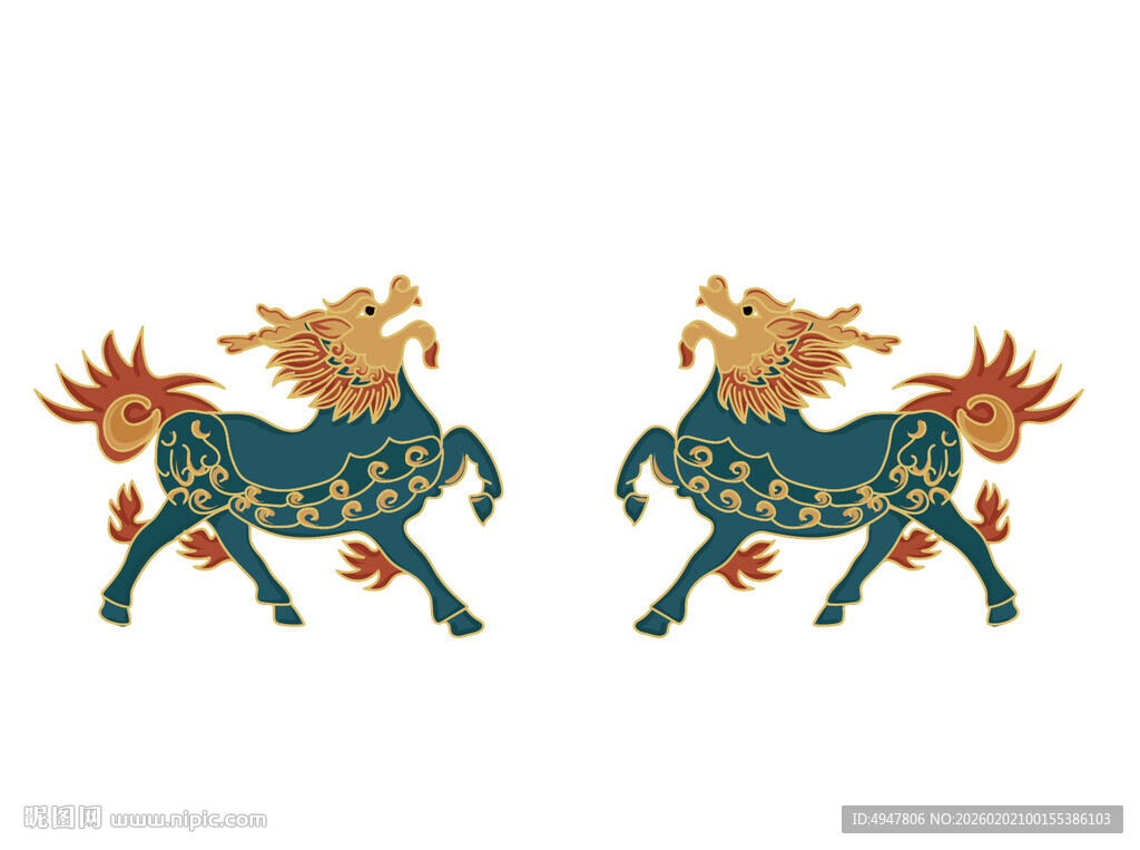 双马刺绣图案 矢量图