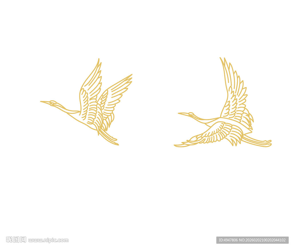 金色仙鹤造型精致 矢量图