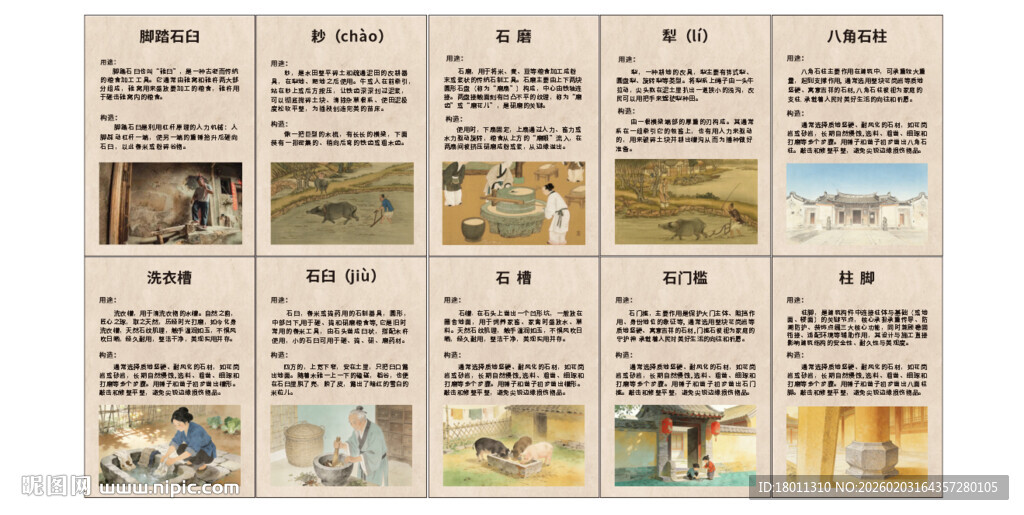 潮汕旧物品插画日历页面不干胶