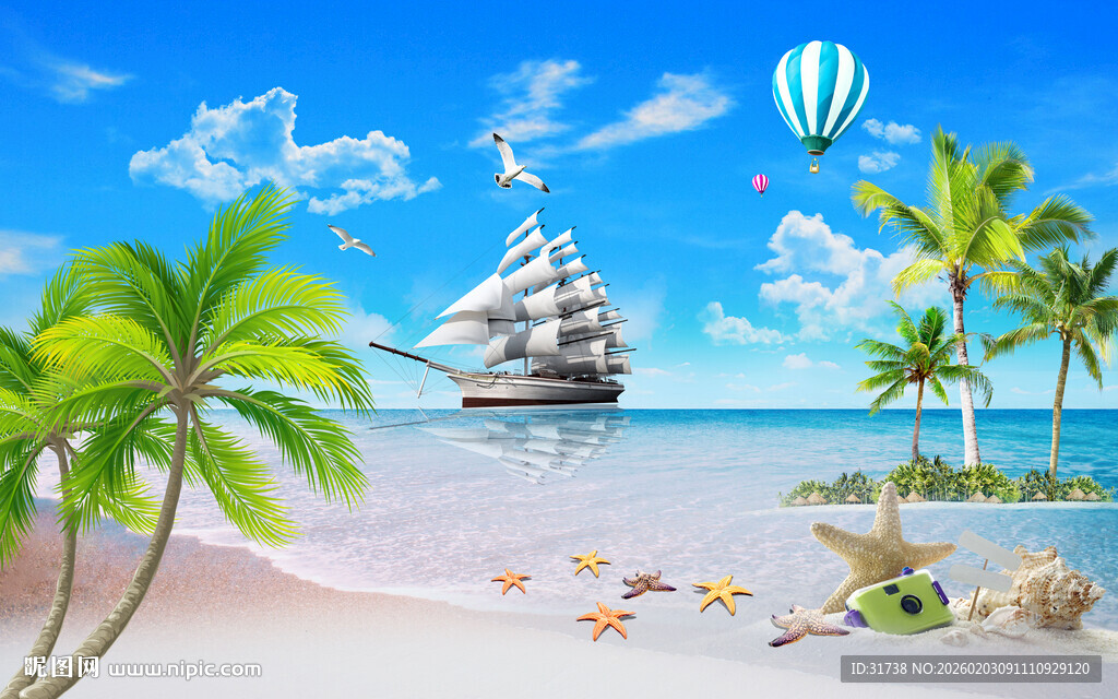 唯美海景椰树背景图