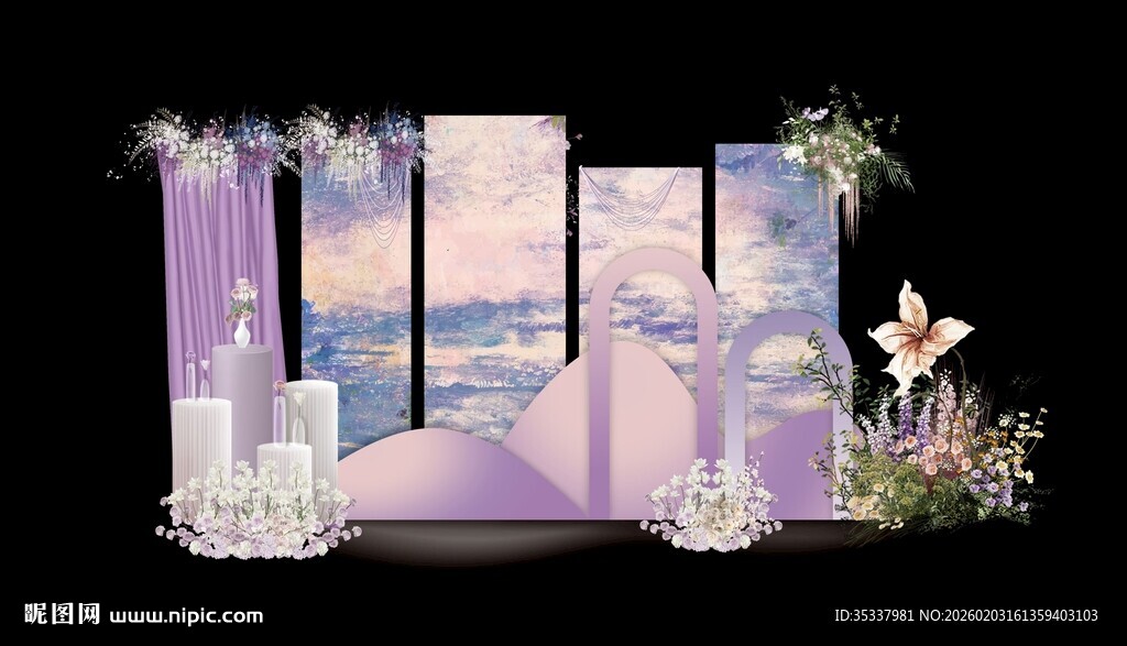梦幻紫色系婚礼舞台布置