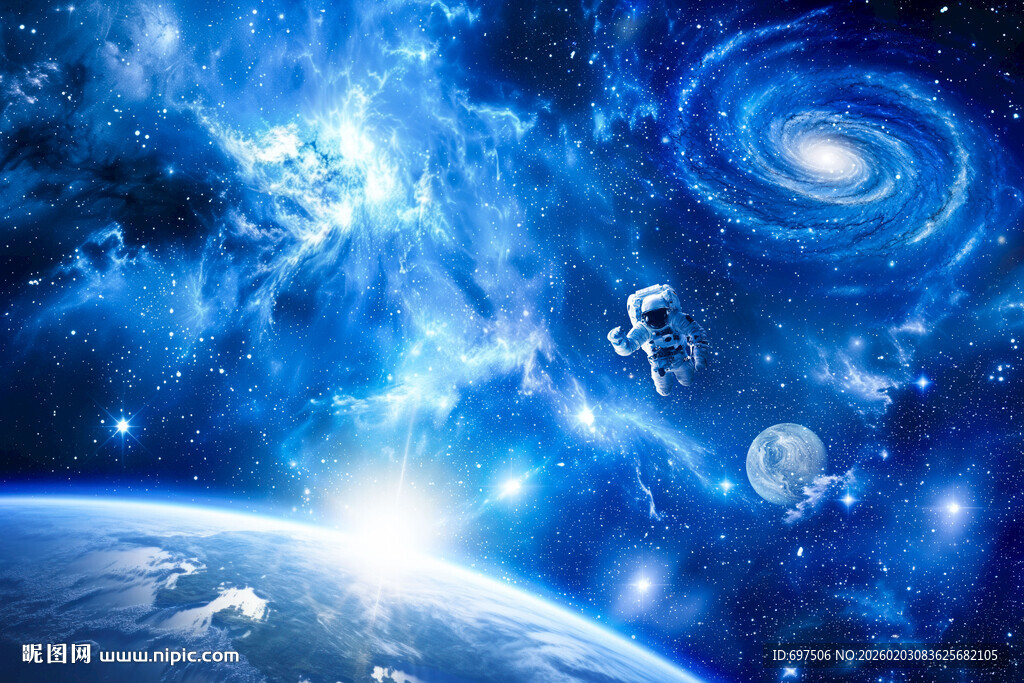 蓝色宇宙星空太空星球宇航员背景