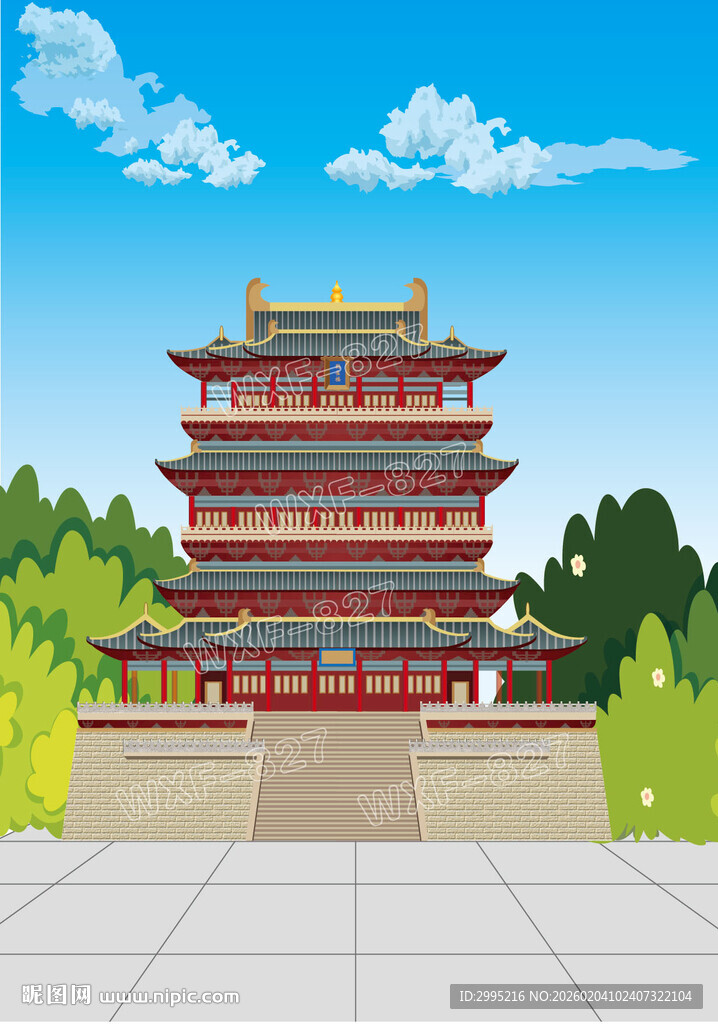 中国古代建筑鹳雀楼矢量图