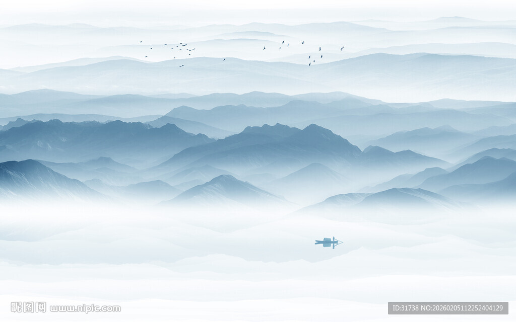 蓝色山水画背景图