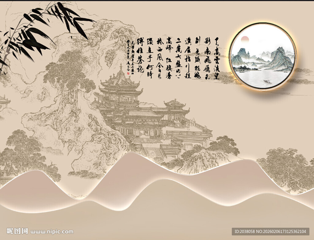 中式山水意境装饰背景图