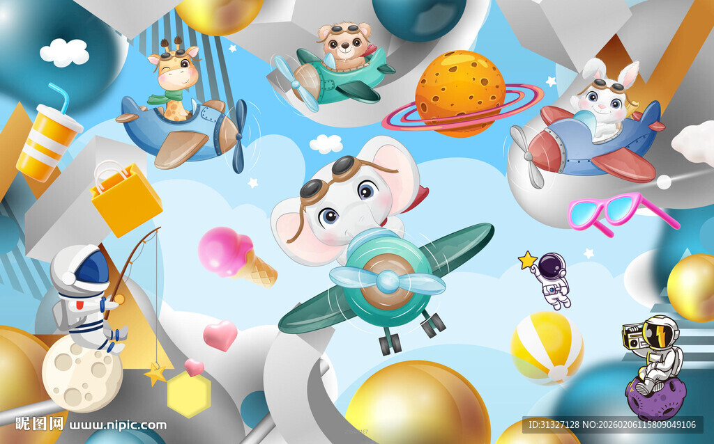 卡通动感潮流儿童背景墙图片