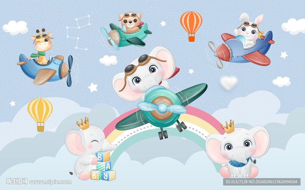 卡通动物欢乐飞行之旅