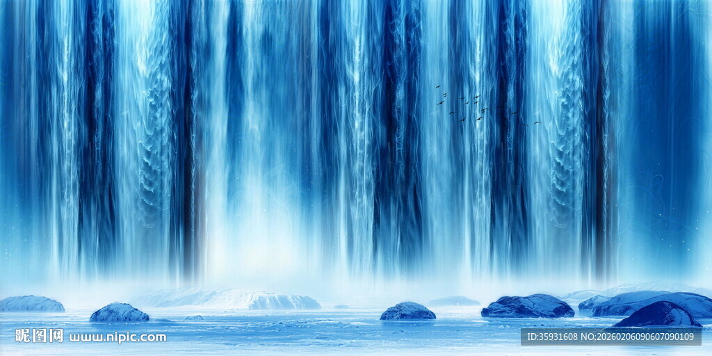 蓝色瀑布背景图
