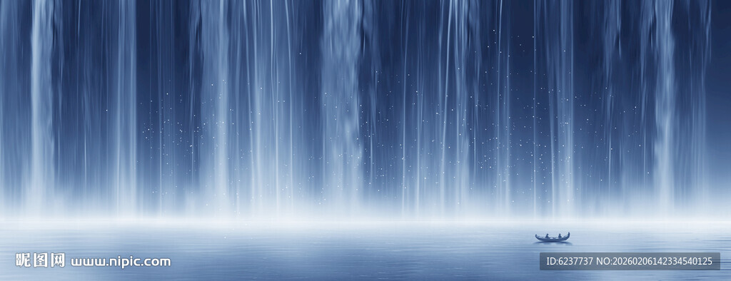 蓝色瀑布山水画