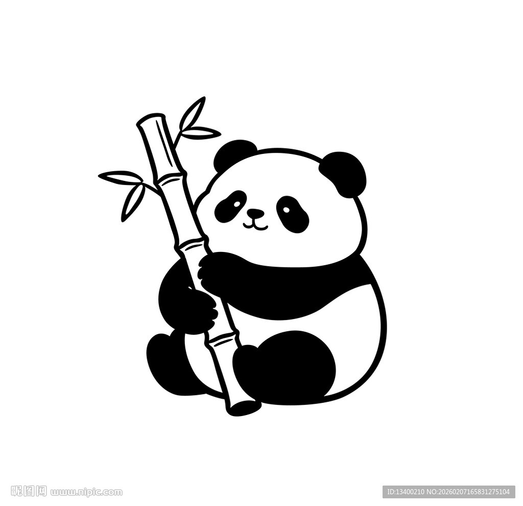 卡通熊猫抱竹子