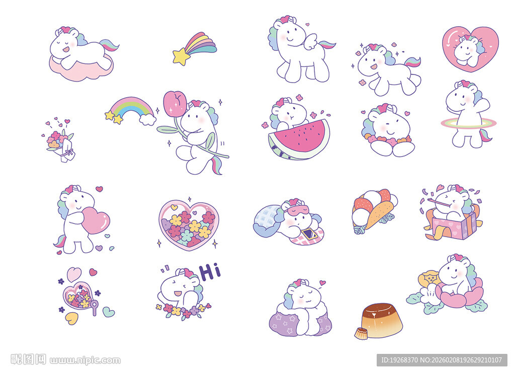 可爱独角兽卡通图案集合