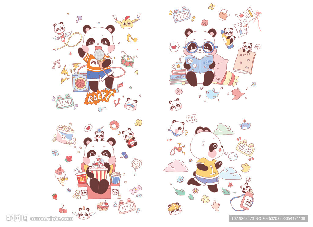 可爱熊猫卡通贴纸图案