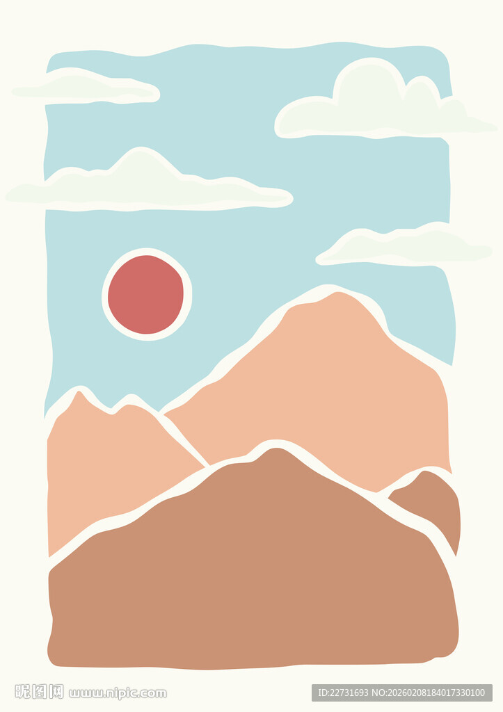极简山脉与日出风景艺术画