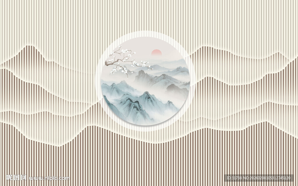 新中式山水画背景墙