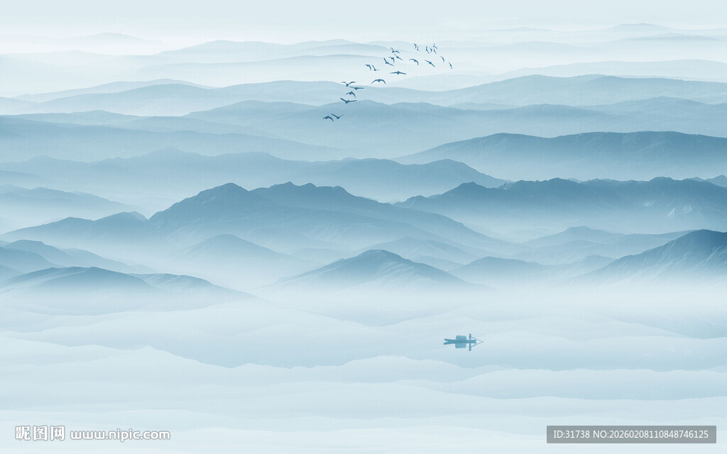 中式水墨山水风景画背景图