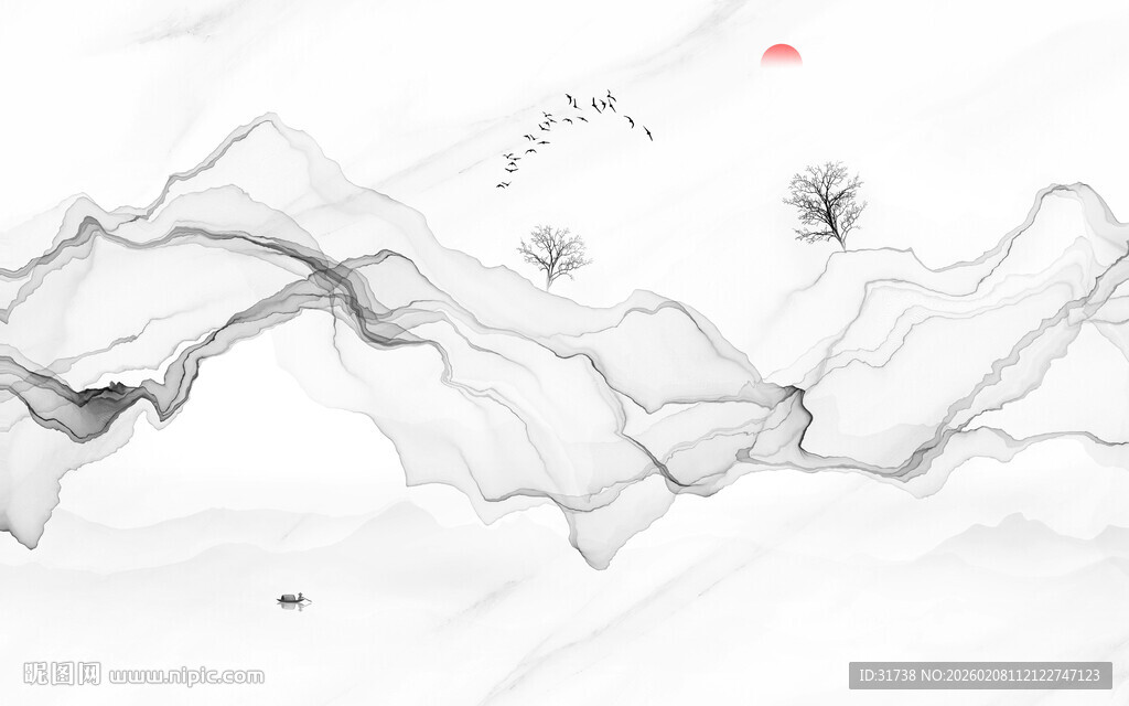 抽象水墨线条烟雾山水电视背景墙