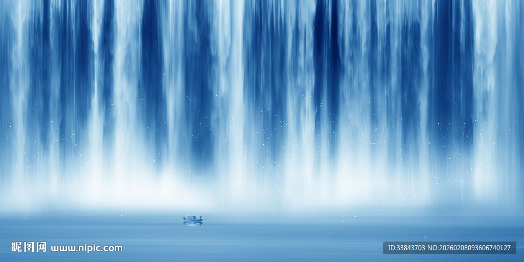 流水生财瀑布山水画背景图