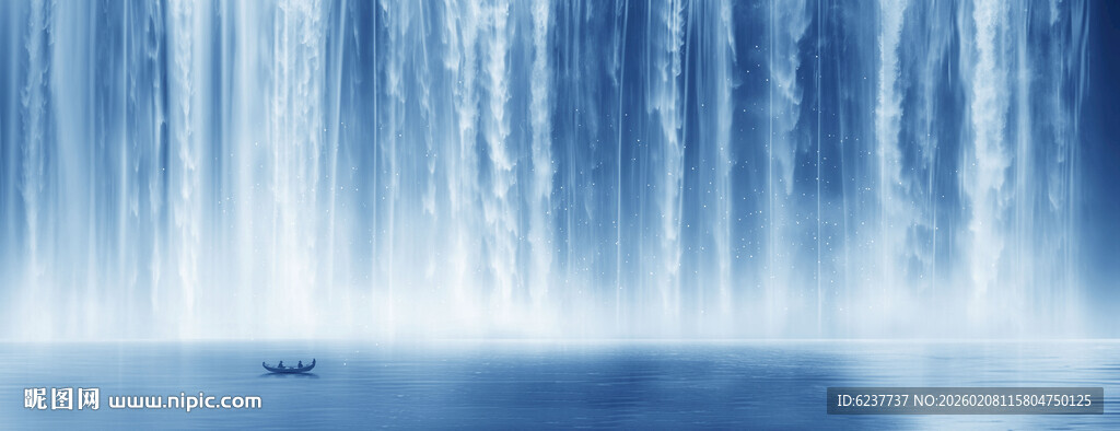 源远流长瀑布山水画背景图