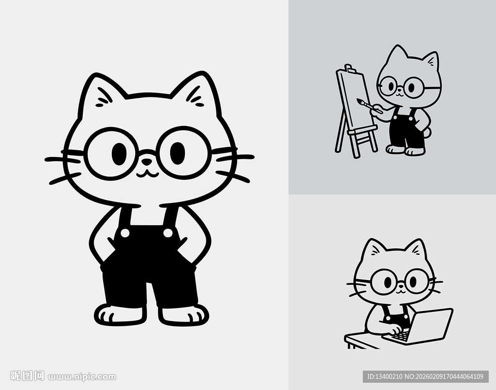 卡通猫咪的多样姿态