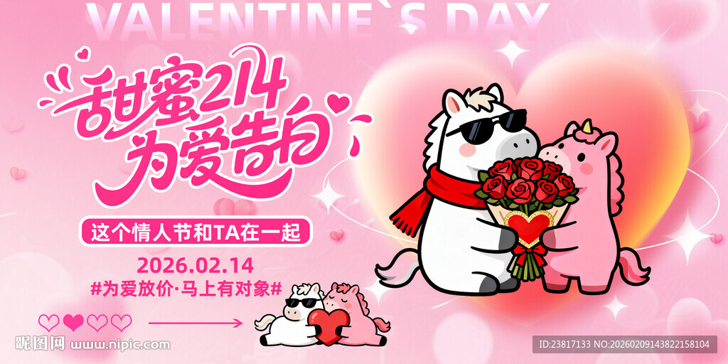 情人节卡通动物甜蜜互动