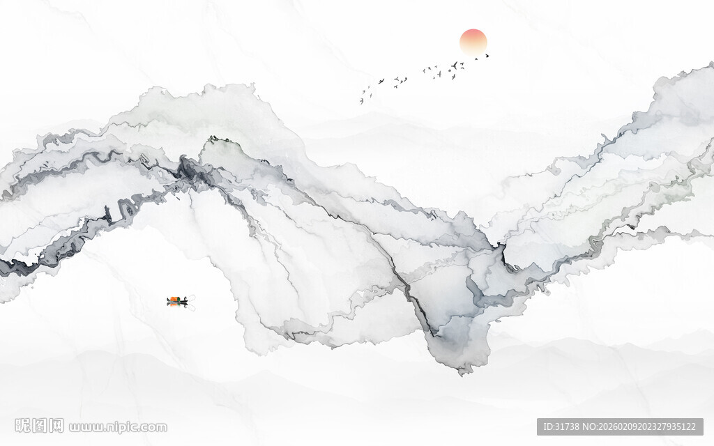 抽象大理石纹水墨山水画