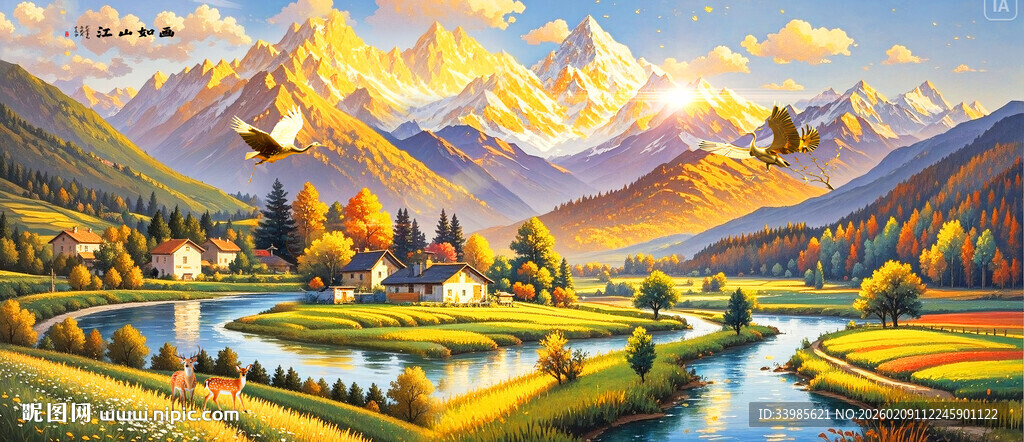 日照金山风景油画