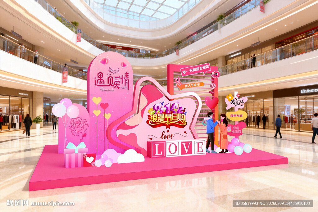 情人节商场粉色爱心主题美陈