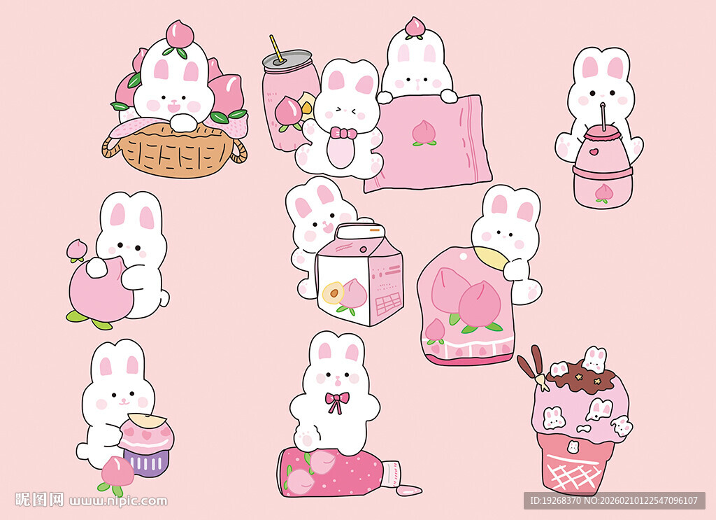 可爱兔子与甜品插画