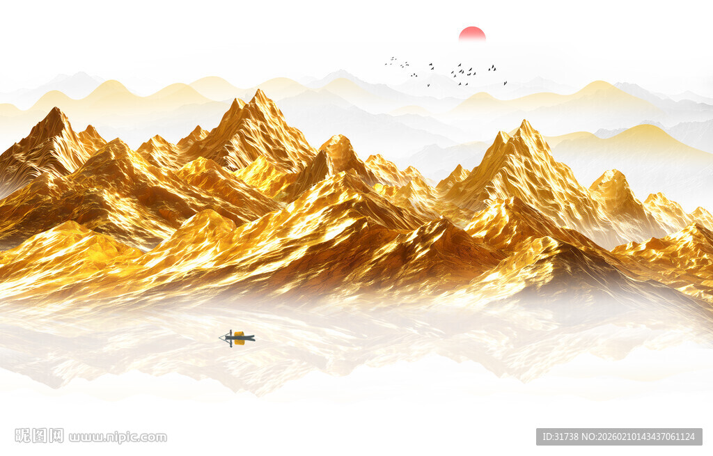 金箔山水画背景墙