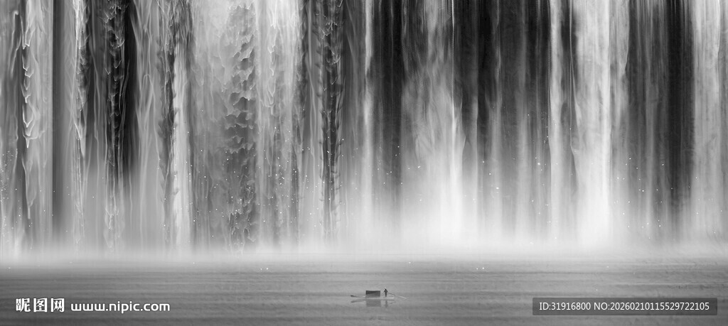 高山流水瀑布山水图