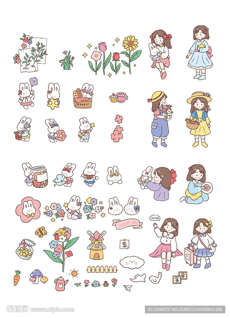 可爱卡通女孩贴纸集合